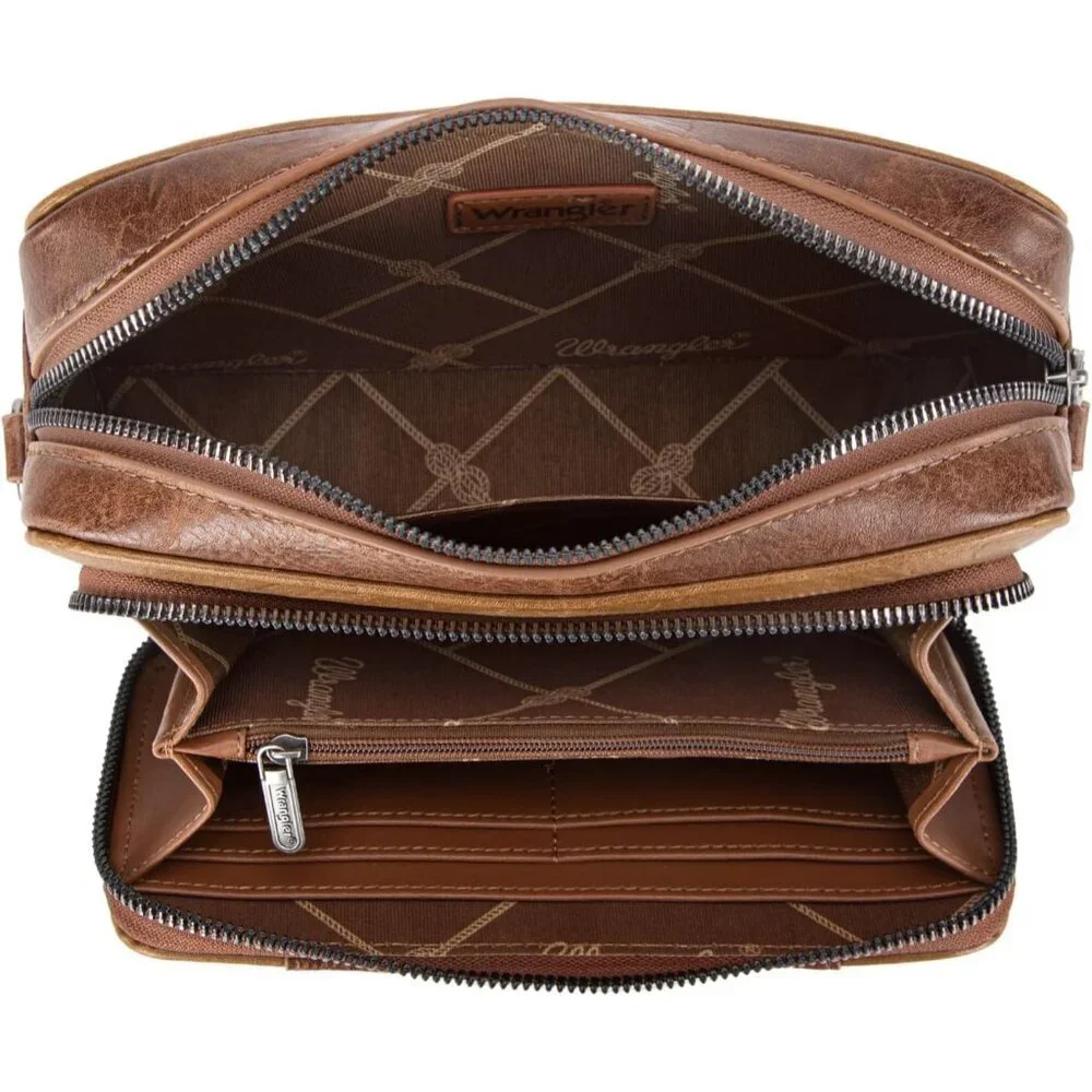 Women Crossbody Bag Leather Small Multi Pocket Adjustable Strap Purse